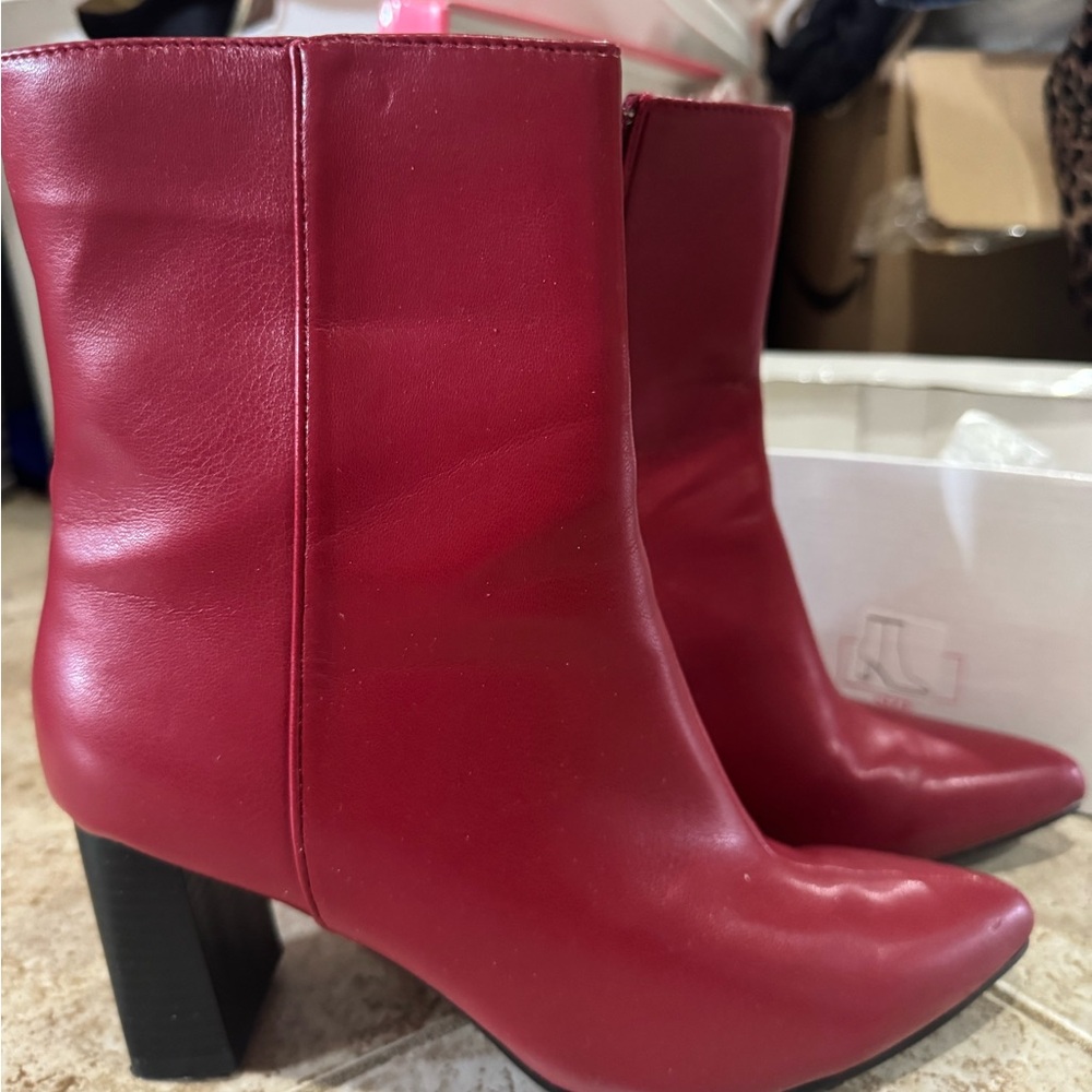 Red Leather Ankle Boots